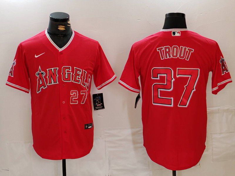 Men Los Angeles Angels #27 Trout Red Nike Game 2024 MLB Jersey style 1